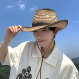 Load image into Gallery viewer, 2026 new holiday straw hat men's summer outdoor beach seaside woven hollow sunshade sunscreen denim hat