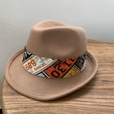 Load image into Gallery viewer, Autumn and winter British retro wool top hat men's and women's printed jazz hat casual French crimped gentleman's hat felt hat tide