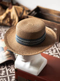 Load image into Gallery viewer, Summer new bohemian ethnic style versatile flat top hat straw hat hollow design sunshade vacation photo