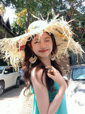 Load image into Gallery viewer, Flower Big Brim Straw Hat Women's Summer Beach Seaside Sun Hat Shade Sun Protection Hat