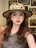 Load image into Gallery viewer, Polka dot webbing flat top straw hat women's summer seaside beach sunscreen sunshade elegant top hat