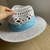 Load image into Gallery viewer, White straw hat women's summer hand-woven Panama jazz straw hat sunshade sunscreen seaside vacation top hat