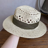 Load image into Gallery viewer, White straw hat women's summer hand-woven Panama jazz straw hat sunshade sunscreen seaside vacation top hat