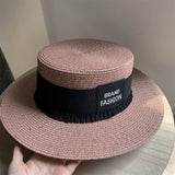 Load image into Gallery viewer, Hat Women's Summer Casual Beach Hat Seaside Shade Sun Protection Straw Hat White Flat Top Small Fresh Wide Rim Top Hat