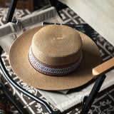 Load image into Gallery viewer, Summer new high-quality retro straw hat ethnic style fashion flat top top hat outdoor vacation photo casual men