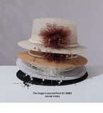 Load image into Gallery viewer, French pearl flower thousand gold feeling flat top top hat women's seaside vacation sunshade breathable straw hat summer sun protection sun hat
