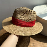 Load image into Gallery viewer, White straw hat women's summer hand-woven Panama jazz straw hat sunshade sunscreen seaside vacation top hat