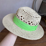 Load image into Gallery viewer, White straw hat women's summer hand-woven Panama jazz straw hat sunshade sunscreen seaside vacation top hat