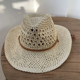 Load image into Gallery viewer, Summer hand-woven western cowboy hat women's visor drawstring windproof fisherman men's outdoor vacation top hat