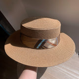 Load image into Gallery viewer, Light Coffee Flat Top Top Top Hat Female British Holiday Beach Hat Sunscreen Sun Hat Straw Hat Female Seaside Sun Hat Tide