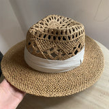 Load image into Gallery viewer, White straw hat women's summer hand-woven Panama jazz straw hat sunshade sunscreen seaside vacation top hat