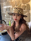 Load image into Gallery viewer, Polka dot webbing flat top straw hat women's summer seaside beach sunscreen sunshade elegant top hat