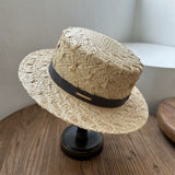 Load image into Gallery viewer, 2026 summer new French retro raffia flat top hat hand knitted crochet straw hat sun protection vacation fashion sun hat