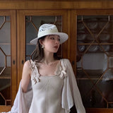 Load image into Gallery viewer, White straw hat women's summer hand-woven Panama jazz straw hat sunshade sunscreen seaside vacation top hat