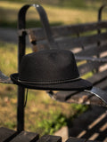 Load image into Gallery viewer, New British style black woolen top hat unisex gold buckle retro versatile flat top jazz hat