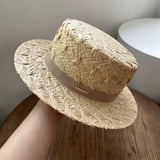Load image into Gallery viewer, 2026 summer new French retro raffia flat top hat hand knitted crochet straw hat sun protection vacation fashion sun hat
