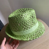 Load image into Gallery viewer, Yellow hat Women's straw hat Fashion trendy hat Small edge curling top hat Jazz hat Men's sunscreen sun hat