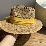 Load image into Gallery viewer, White straw hat women's summer hand-woven Panama jazz straw hat sunshade sunscreen seaside vacation top hat