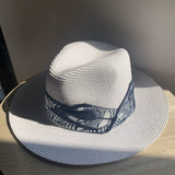 Load image into Gallery viewer, White Straw Hat Female Panama Seaside Sunshade Sunscreen Flat Top Holiday Hat Jazz Top Hat Tide ins Summer