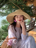 Load image into Gallery viewer, "Fine grass weaving" oversized brim straw hat beach seaside vacation UV protection sun hat summer