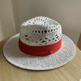Load image into Gallery viewer, White straw hat women's summer hand-woven Panama jazz straw hat sunshade sunscreen seaside vacation top hat