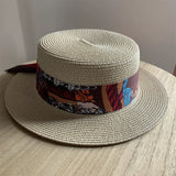 Load image into Gallery viewer, Korean version navy blue elegant straw hat flat top hat wide brim straw woven top hat women's summer hat sun protection UV protection travel