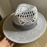 Load image into Gallery viewer, White straw hat women's summer hand-woven Panama jazz straw hat sunshade sunscreen seaside vacation top hat