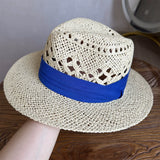 Load image into Gallery viewer, White straw hat women's summer hand-woven Panama jazz straw hat sunshade sunscreen seaside vacation top hat