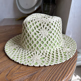 Load image into Gallery viewer, Fresh grass green hand-woven top hat women's summer vacation wind hollow straw hat wide edge sun hat beach sun protection hat
