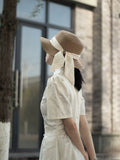 Load image into Gallery viewer, Hepburn style French bow straw hat women's travel big eaves hat summer outdoor top hat elegant seaside sun hat