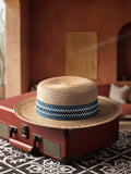 Load image into Gallery viewer, Summer new bohemian ethnic style versatile flat top hat straw hat hollow design sunshade vacation photo