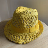 Load image into Gallery viewer, Yellow hat Women's straw hat Fashion trendy hat Small edge curling top hat Jazz hat Men's sunscreen sun hat