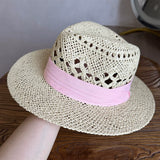 Load image into Gallery viewer, White straw hat women's summer hand-woven Panama jazz straw hat sunshade sunscreen seaside vacation top hat