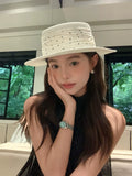 Load image into Gallery viewer, "High Quality" Polka Dot Elegant French Holiday Top Hat Flat Top Fashion Summer Flat Brim Straw Hat Children's Sun Hat