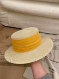 Load image into Gallery viewer, "Upgraded version" French flat-top sunscreen straw hat women's seaside vacation sunshade top hat elegant Hepburn summer