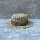 Load image into Gallery viewer, 2025 summer new fashion retro salty grass woven flat top wide brim top hat men's and women's sunshade holiday beach straw hat
