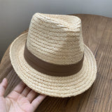 Load image into Gallery viewer, Lafite top hat British style fashion retro coffee color ribbon curled jazz hat female casual couple hat male summer