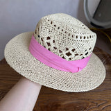 Load image into Gallery viewer, White straw hat women's summer hand-woven Panama jazz straw hat sunshade sunscreen seaside vacation top hat
