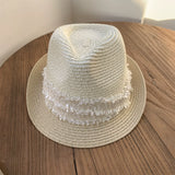 Load image into Gallery viewer, Japanese curled top hat women's summer British retro straw hat fashion beige short-brimmed sun hat sun protection hat women
