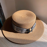 Load image into Gallery viewer, Korean version of straw hat women's summer British retro flat top small fresh top hat sunshade sunscreen beach hat travel tide summer