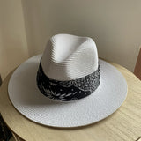Load image into Gallery viewer, White Top Hat Women's Resort Beach Hat Blue Ribbon Sunscreen Sun Hat Straw Hat Women's Seaside Sun Hat Tide