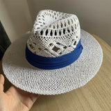 Load image into Gallery viewer, White straw hat women's summer hand-woven Panama jazz straw hat sunshade sunscreen seaside vacation top hat