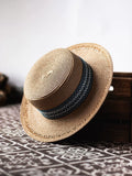 Load image into Gallery viewer, Summer new bohemian ethnic style versatile flat top hat straw hat hollow design sunshade vacation photo