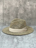 Load image into Gallery viewer, Internet celebrity hollow flat brim panama straw hat female photo vacation seaside beach travel cowboy straw hat