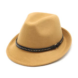 Load image into Gallery viewer, New British style black woolen top hat unisex gold buckle retro versatile flat top jazz hat