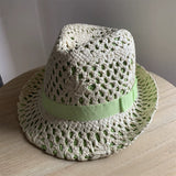 Load image into Gallery viewer, Yellow hat Women's straw hat Fashion trendy hat Small edge curling top hat Jazz hat Men's sunscreen sun hat
