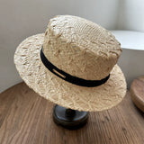 Load image into Gallery viewer, 2026 summer new French retro raffia flat top hat hand knitted crochet straw hat sun protection vacation fashion sun hat