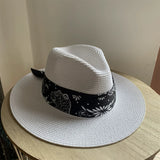 Load image into Gallery viewer, White Top Hat Women's Resort Beach Hat Blue Ribbon Sunscreen Sun Hat Straw Hat Women's Seaside Sun Hat Tide