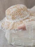 Load image into Gallery viewer, Straw hat embroidered lace sun protection travel lady style female girl style high-end straw photography photo travel hat
