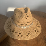 Load image into Gallery viewer, French retro malan hollowed out hand-woven straw hat women's summer sunshade vacation sun hat flat top top hat women